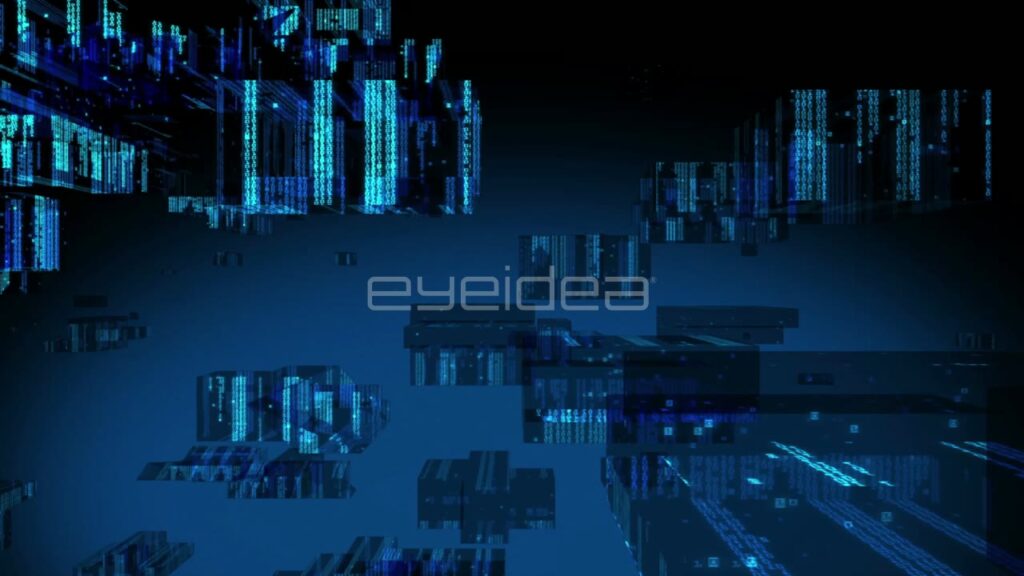 Flying through Blue Digital Data Cubes in 3D Space