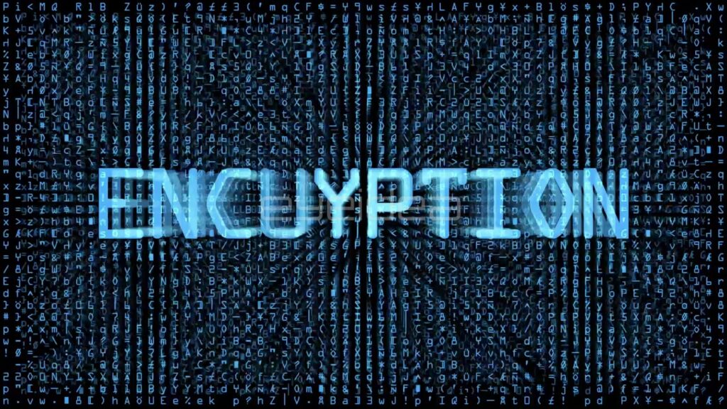 Data Encryption and Secure Text In Blue Digital Code