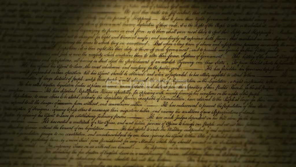 Close-Up Pan of the Declaration of Independence Document
