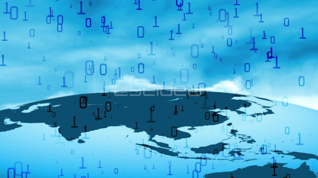 Digital Data and Binary Code over Blue Earth Globe