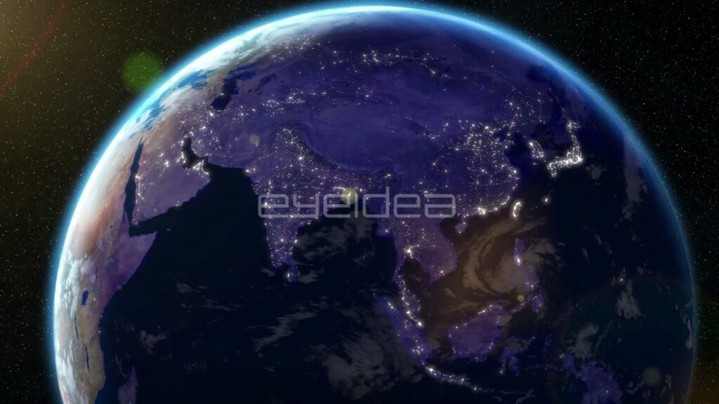 Rotating Earth with City Lights over Asia and Africa