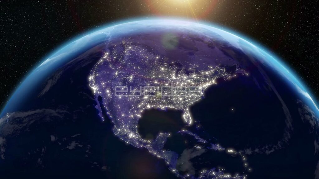 Rotating Earth with City Lights over North America