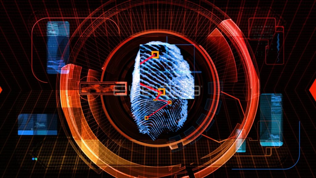 Fingerprint Biometric Scan with Red and Orange HUD Interface
