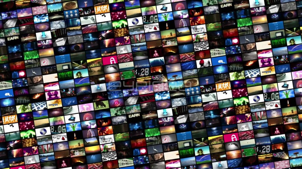 Multicolor Video Wall Montage with Dynamic 3D Perspective