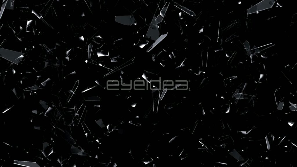 Glass Shards Exploding and Falling against Black Background