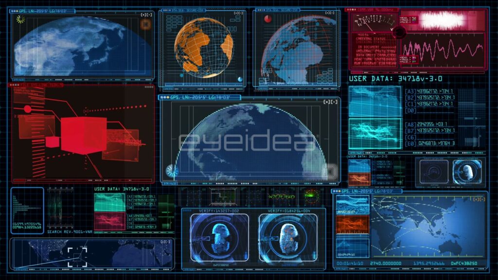 Digital Global Data Interface with Blue HUD Elements