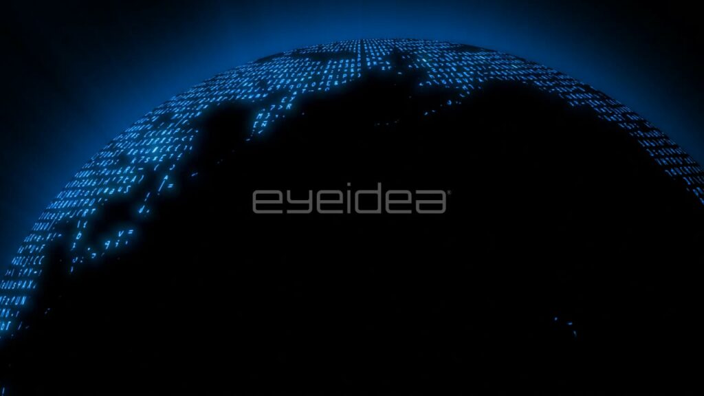 Rotating Digital Earth Globe with Blue Data Matrix