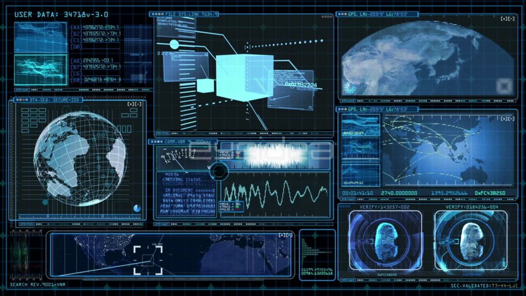 Global Data Communication Interface with Blue Digital HUD Elements V1B