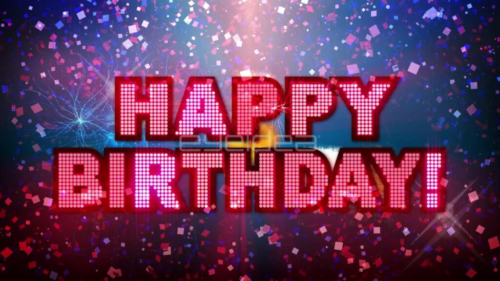 Happy Birthday Text With Red LED Lights and Confetti
