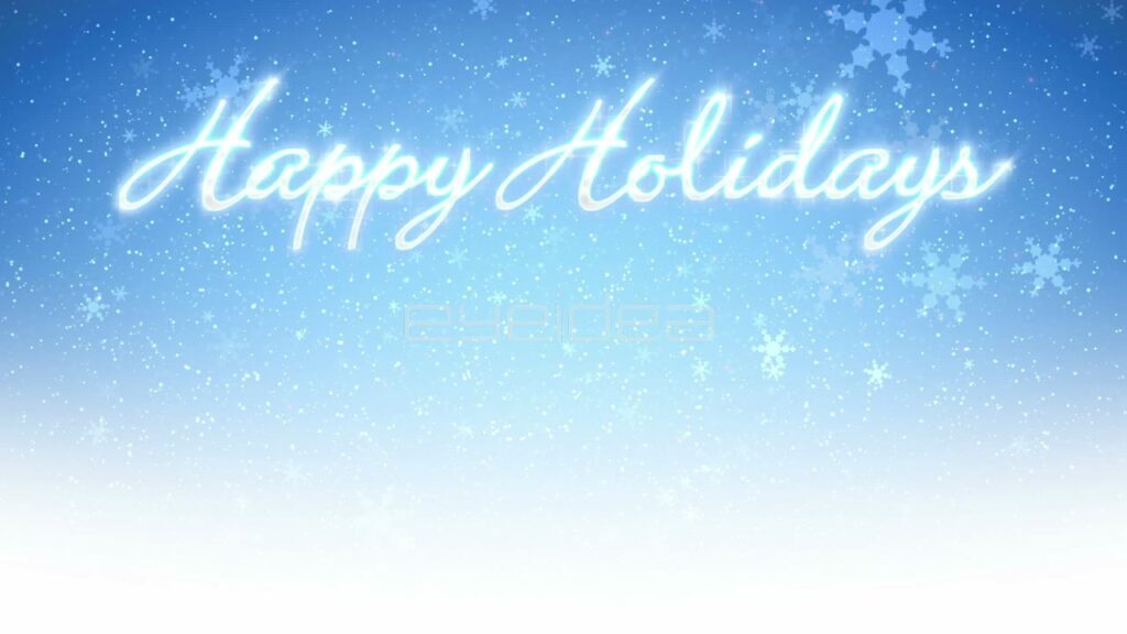 Happy Holidays Text With Falling Snowflakes on Blue Background