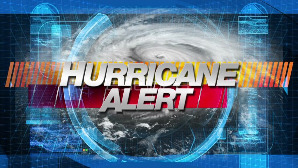 Hurricane Alert Broadcast Graphic with Blue Digital Overlay