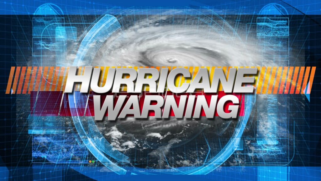 Hurricane Warning Title Graphic with Blue Digital Overlay