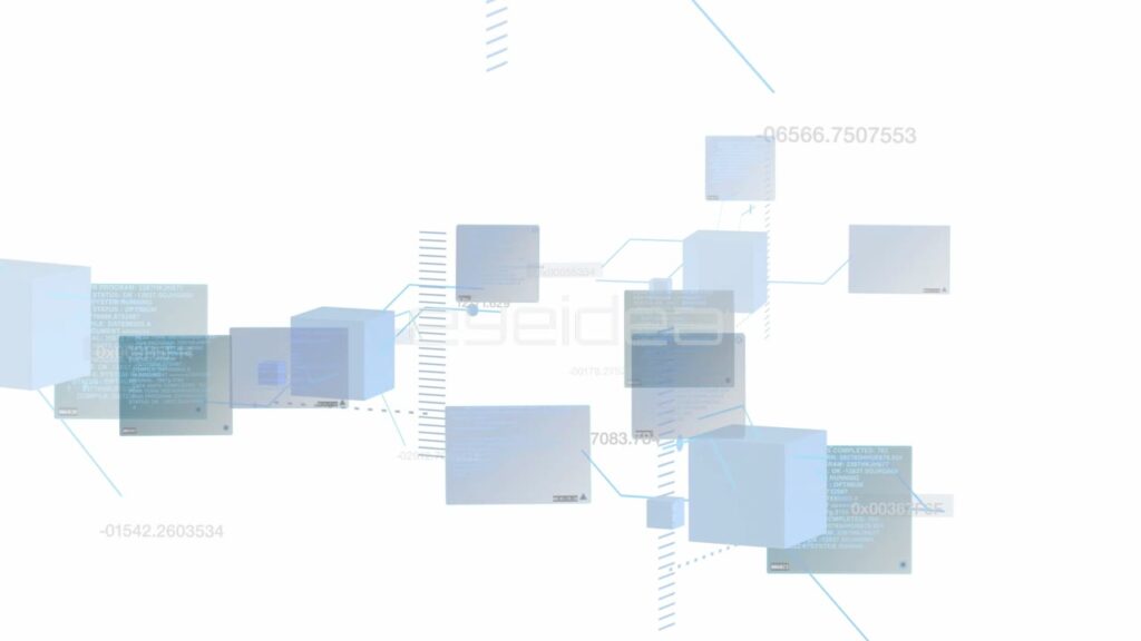 Abstract Blue Data Interface with Floating Digital Cubes