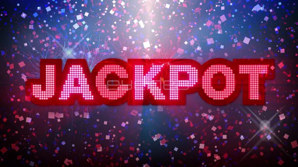 Jackpot Text Animation with Red LED Lights and Confetti
