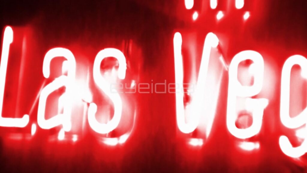Red Neon Las Vegas Sign with Out of Focus Glow