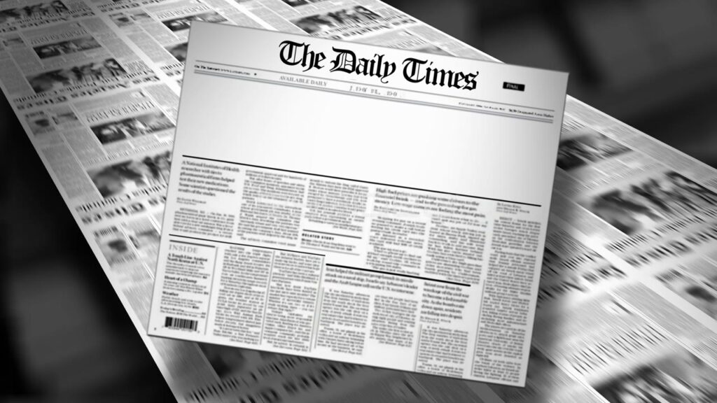 Blank Newspaper Headline Spinning on a Black and White Background