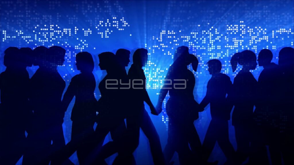 Silhouettes of People Walking in Front of Blue World Map