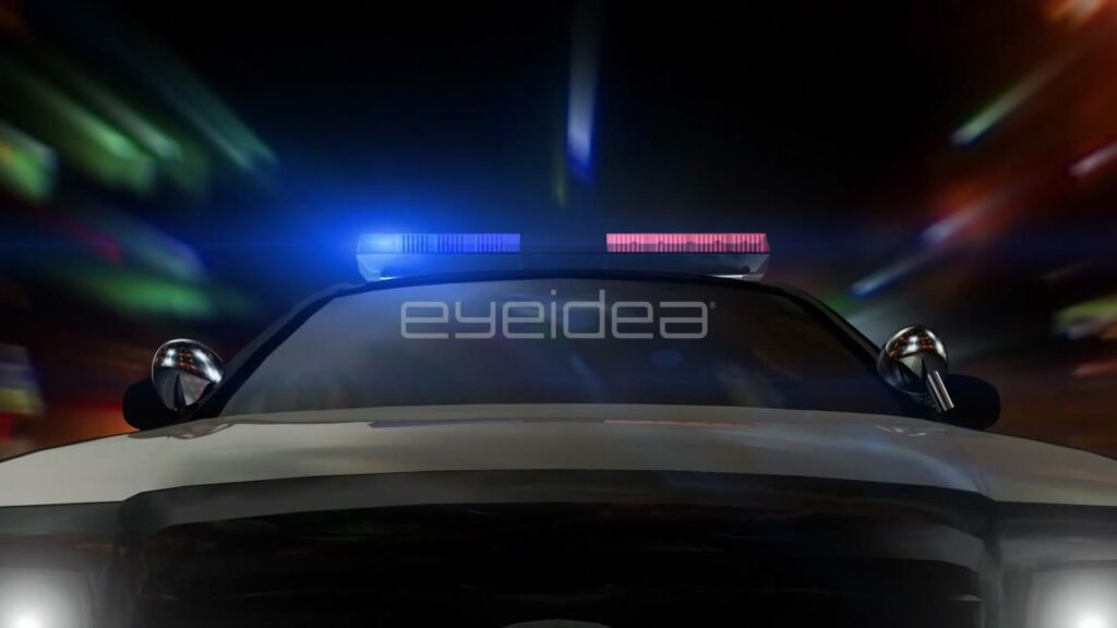 Police Car with Flashing Red and Blue Lights