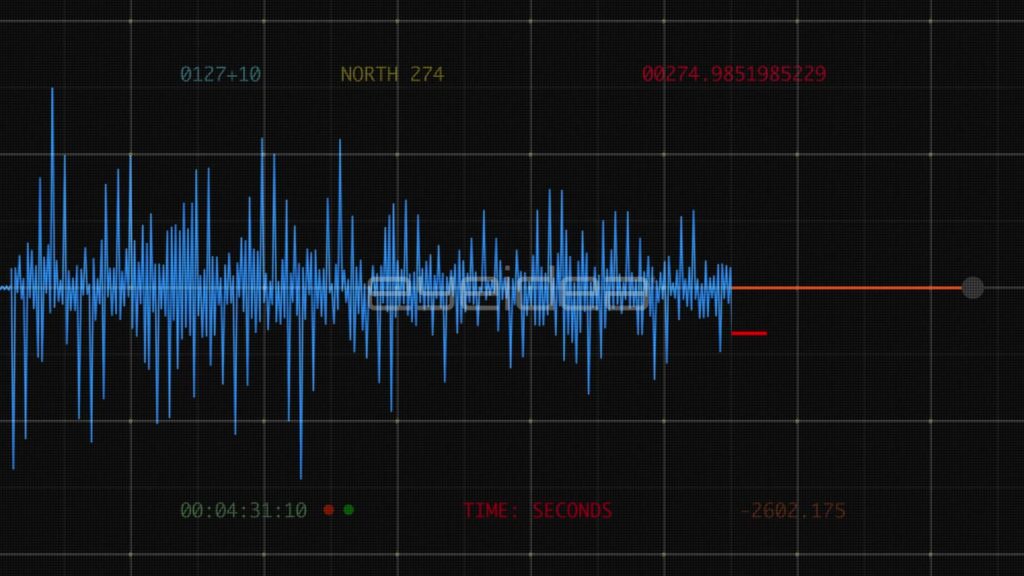 Digital Seismograph Animation of Earthquake Waves on Black Background