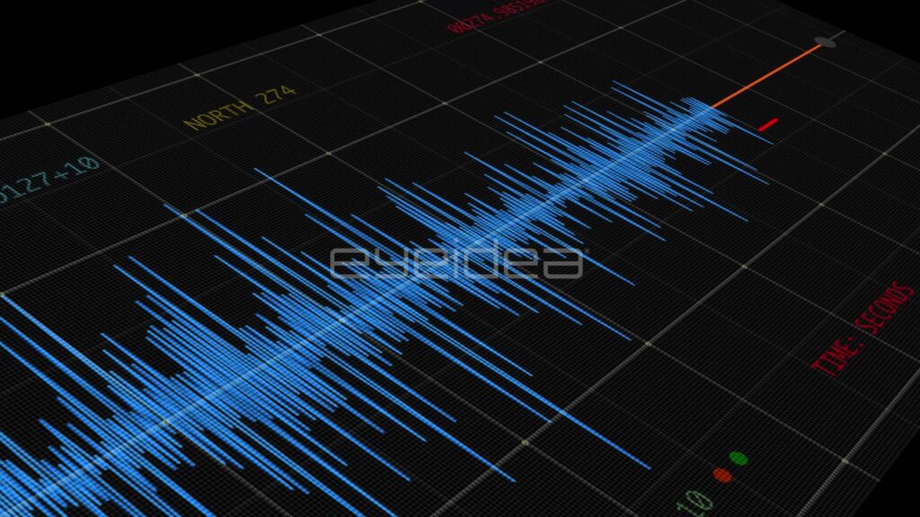 Digital Seismograph Animation of Earthquake Data on Black Grid