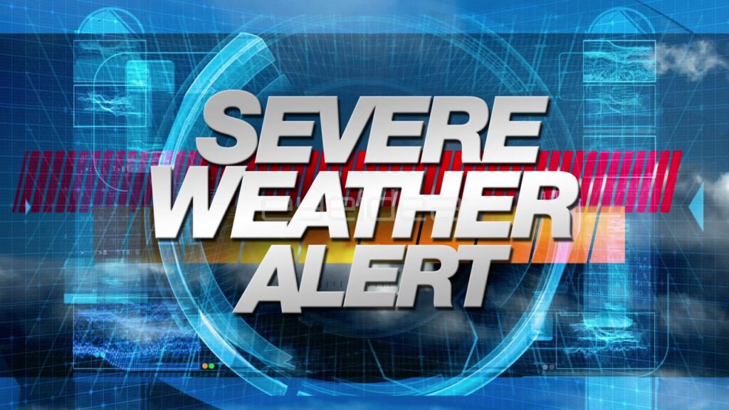 Severe Weather Alert Broadcast Graphic with Blue Lightning Background