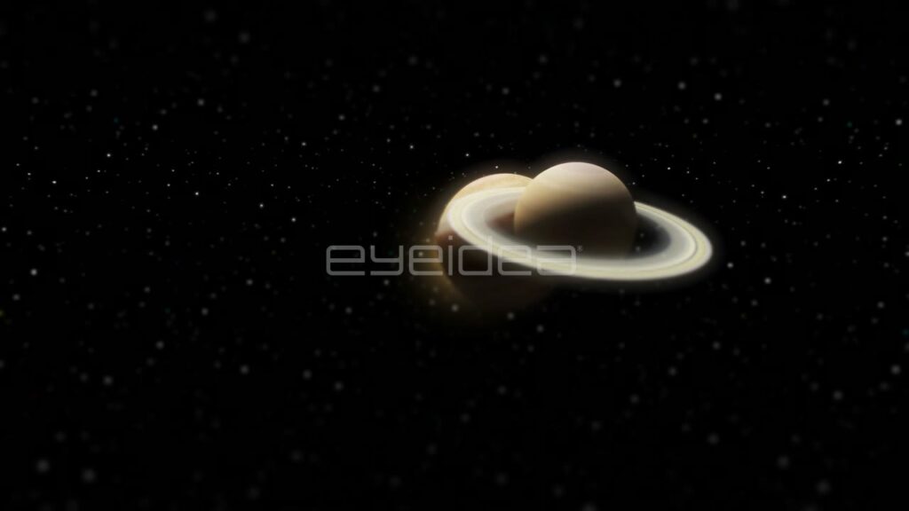 3D Animation Flying through the Solar System with Golden Light