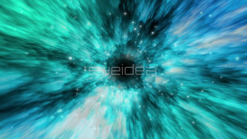 Fast Zoom through Blue and Teal Abstract Space Wormhole