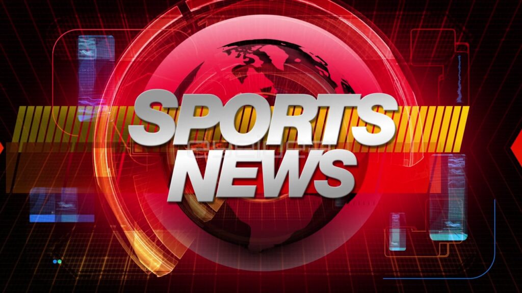 Sports News Title Graphic with Red Globe and Silver Text