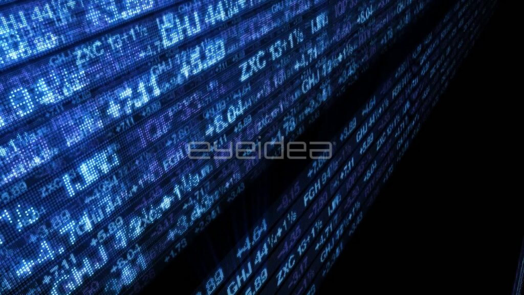 Flying through Blue Digital Stock Market Ticker Data