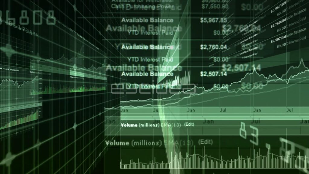 Green Financial Data and Stock Market Graph Animation