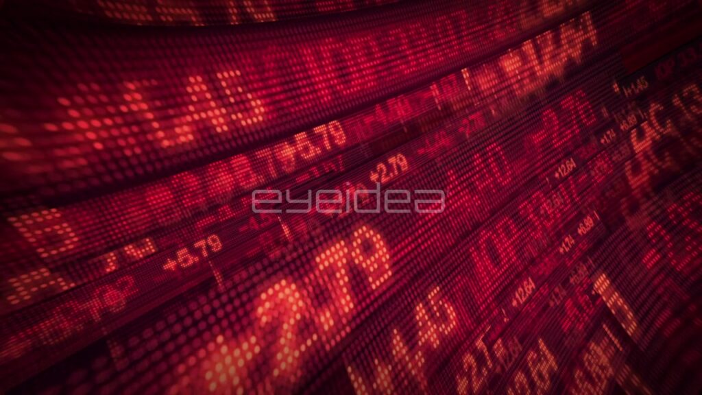 Digital Financial Ticker Data with Red Glowing Curves