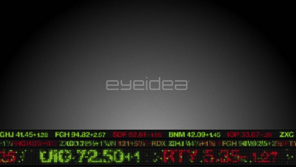 Financial Ticker Display with Green and Red Data on Black
