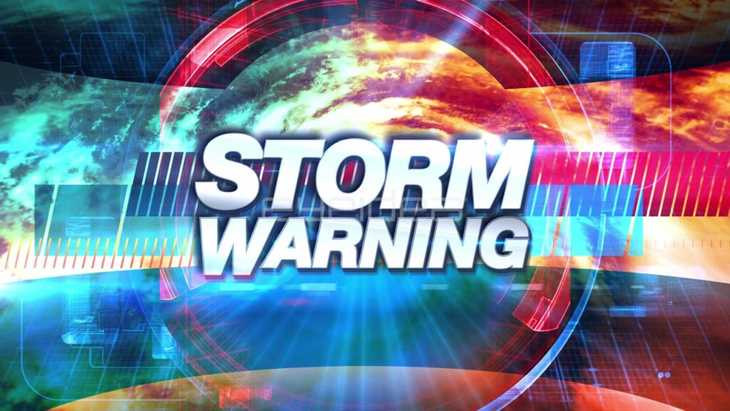 Storm Warning Broadcast Graphic with Red and Blue Background