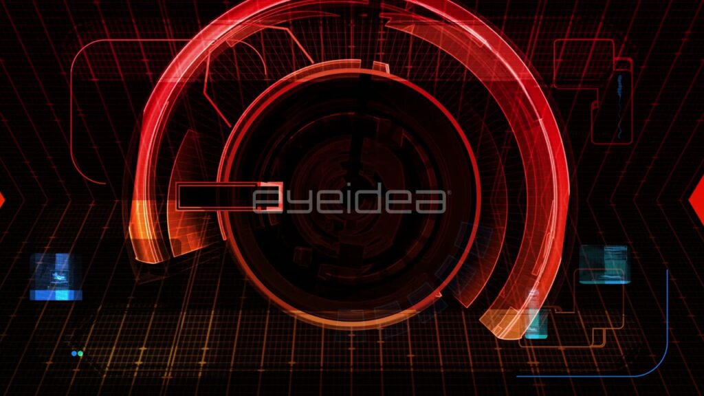 Abstract Red and Orange Digital Interface with Circular HUD