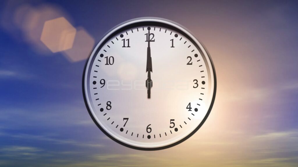Wall Clock Spinning Rapidly against Day and Night Sky
