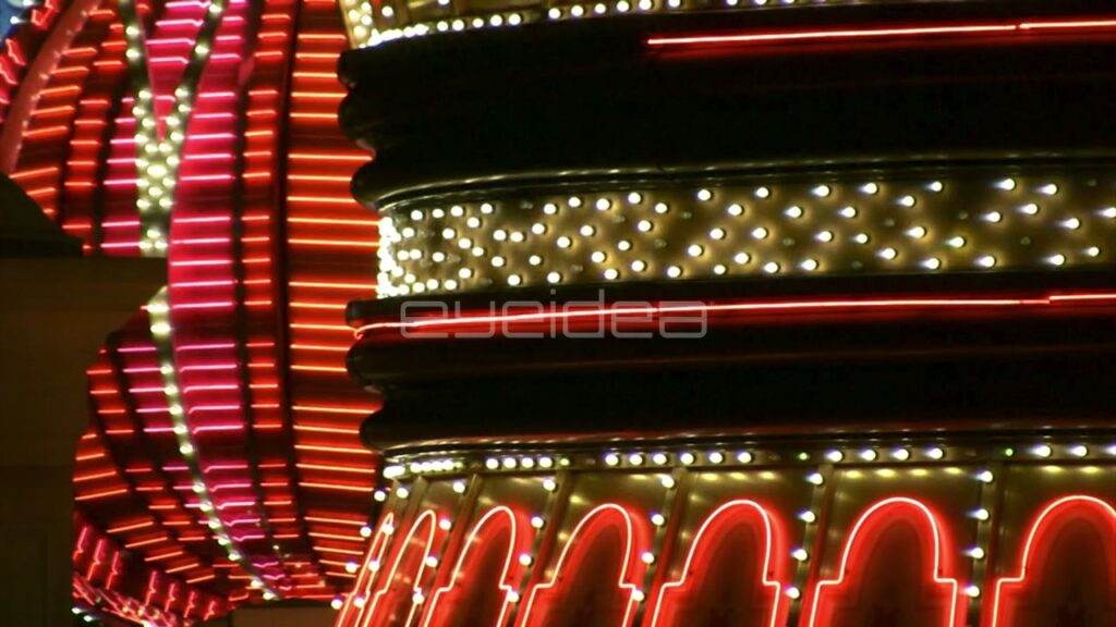 Red and Gold Neon Lights on Las Vegas Casino Facade