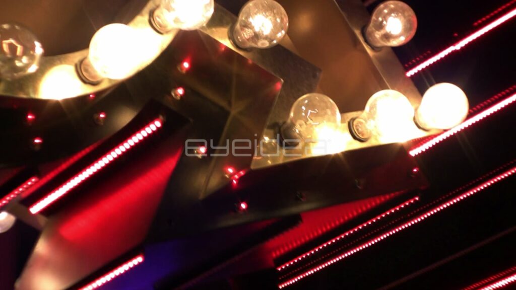 Abstract Neon Signs and Flashing Light Bulbs with Red Streaks