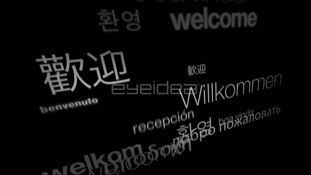 3D Animation of Welcome in Various International Languages on Black