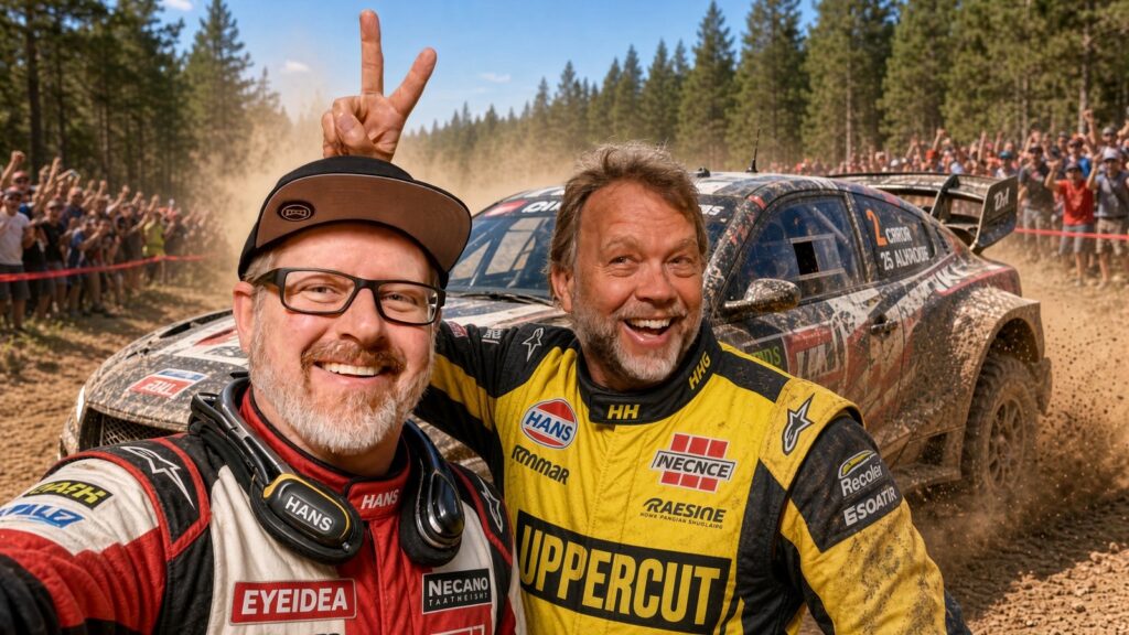AI-generated image of Chad J.W. Anderson and Mark Stepp as rally drivers